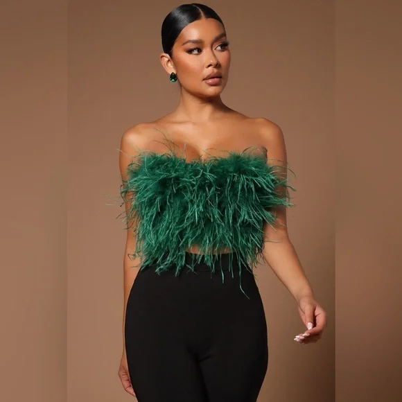 12th Tribe CHANEL EMERALD FAUX FEATHER TOP, Sz Small NWT - Picture 6 of 12